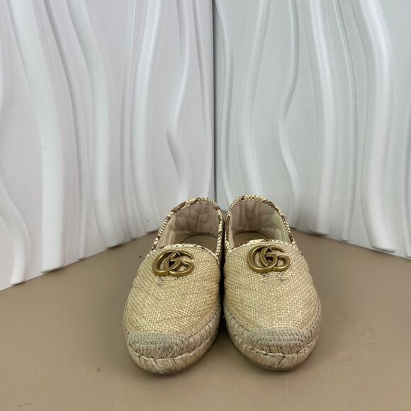 Gucci Beige Raffia Espadrilles With Gold GG Logo Womens 35.5 Made In Spain - Picture 3 of 9